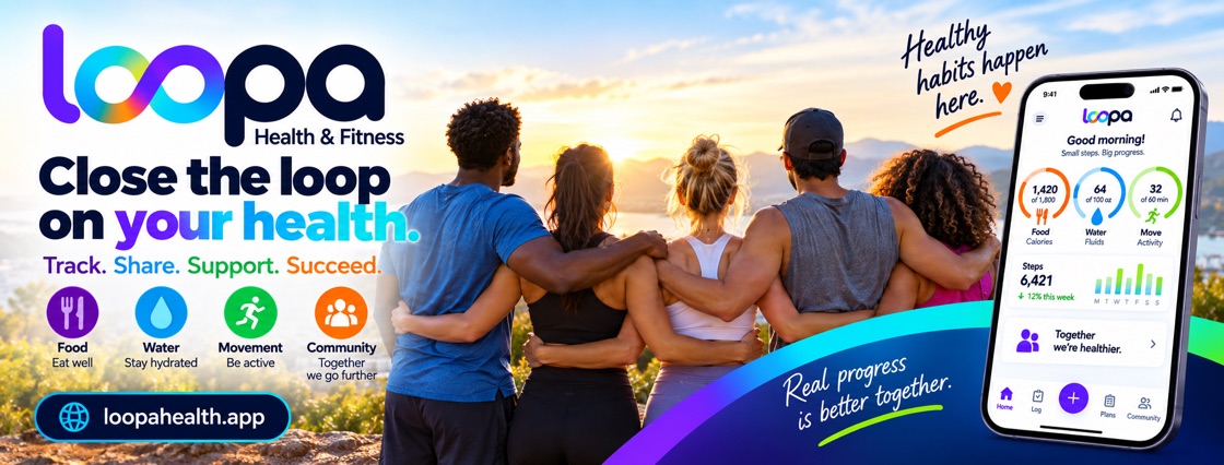 Loopa: close the loop on your health. Track, share, support, succeed, with food, water, movement and a community.