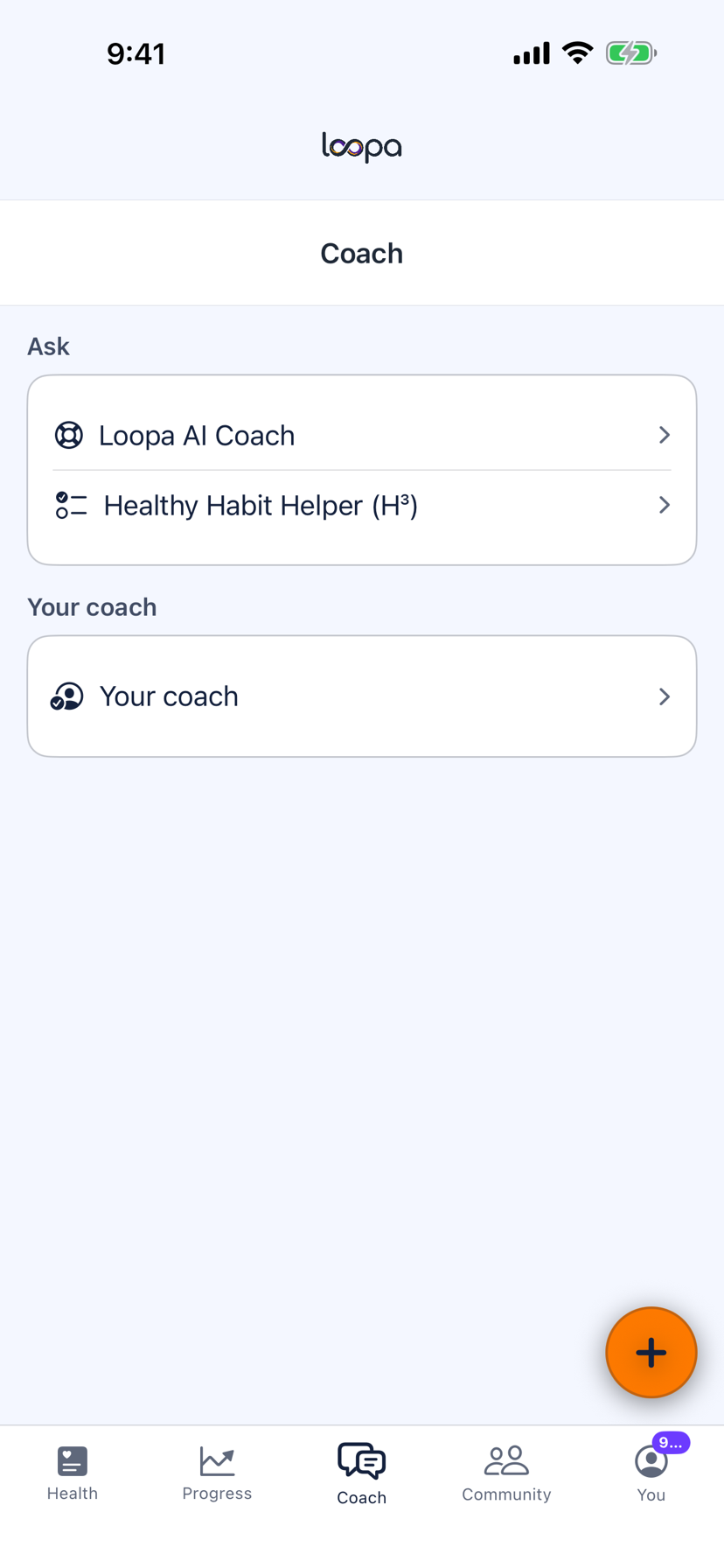 The Loopa coach view on iPhone, with the clients a coach works with