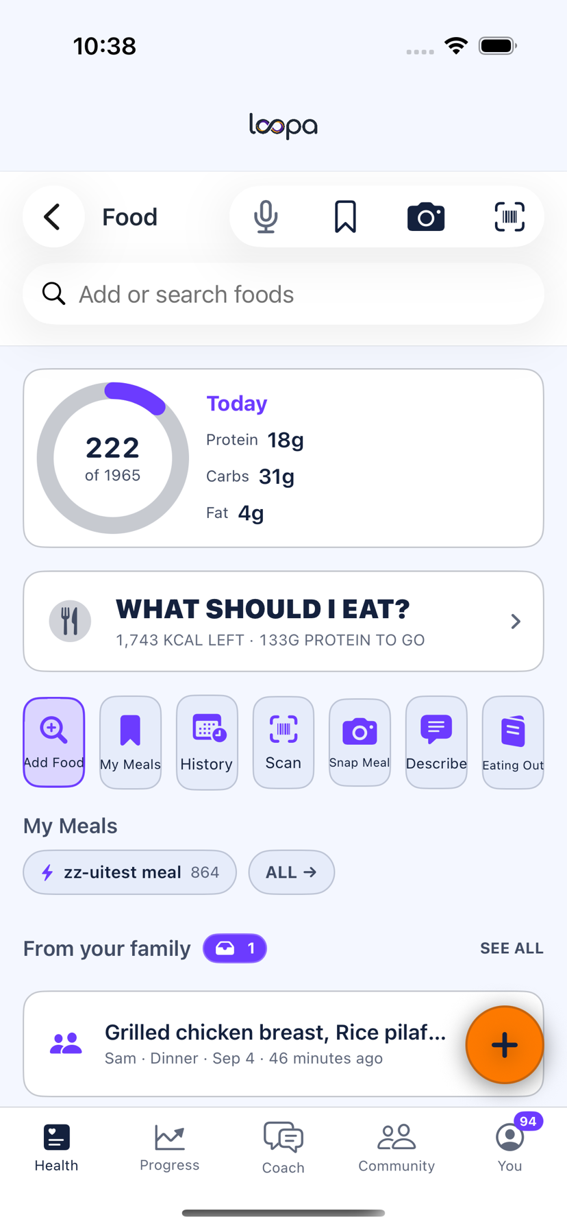 Loopa on iPhone: six ways to log a meal