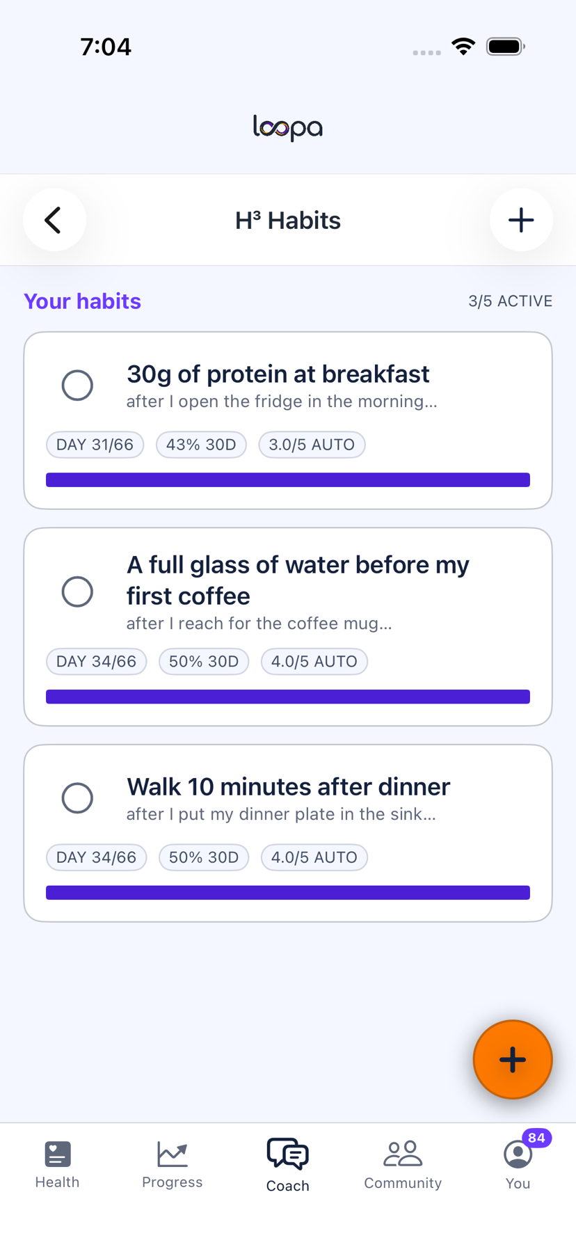The Loopa habits screen on iPhone