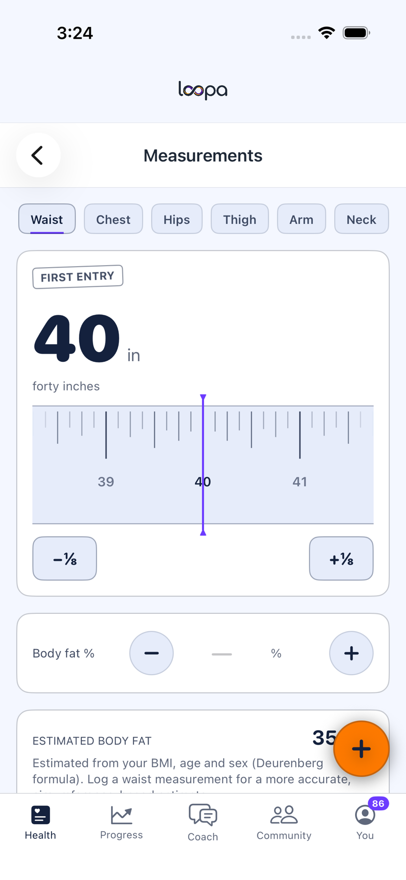 Loopa on iPhone: a draggable tape measure for waist and other measurements